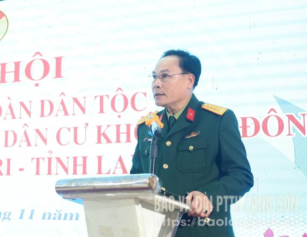 Đồng chí Mai Xuân Phong, Ủy viên Ban Thường vụ Tỉnh ủy, Chỉ huy trưởng Bộ Chỉ huy Quân sự tỉnh phát biểu tại ngày hội