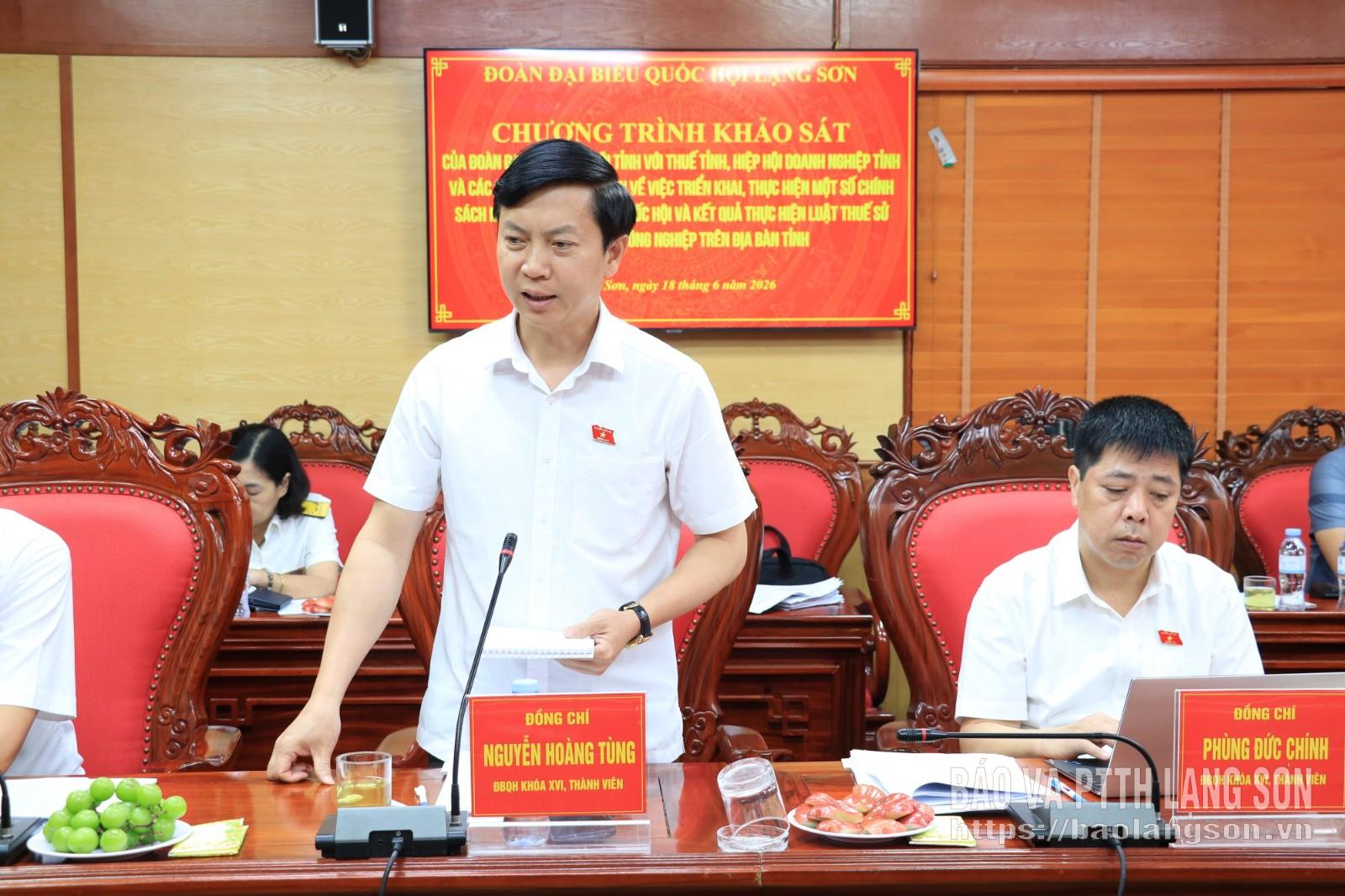 Đồng chí Nguyễn Hoàng Tùng, Ủy viên Ban Thường vụ Tỉnh ủy, Phó Chủ tịch Thường trực Ủy ban MTTQ Việt Nam tỉnh, Ủy viên Ủy ban Văn hóa và Xã hội của Quốc hội, ĐBQH khóa XVI tỉnh Lạng Sơn phát biểu tại chương trình khảo sát