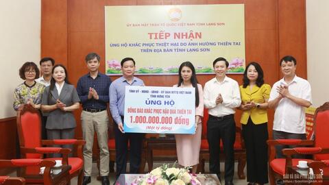 Tỉnh Hưng Yên hỗ trợ tỉnh Lạng Sơn 1 tỷ đồng khắc phục hậu quả thiên tai