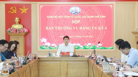 Họp Ban Thường vụ Đảng ủy MTTQ, các đoàn thể tỉnh và Ban Thường trực Ủy ban MTTQ Việt Nam tỉnh tháng 10/2026