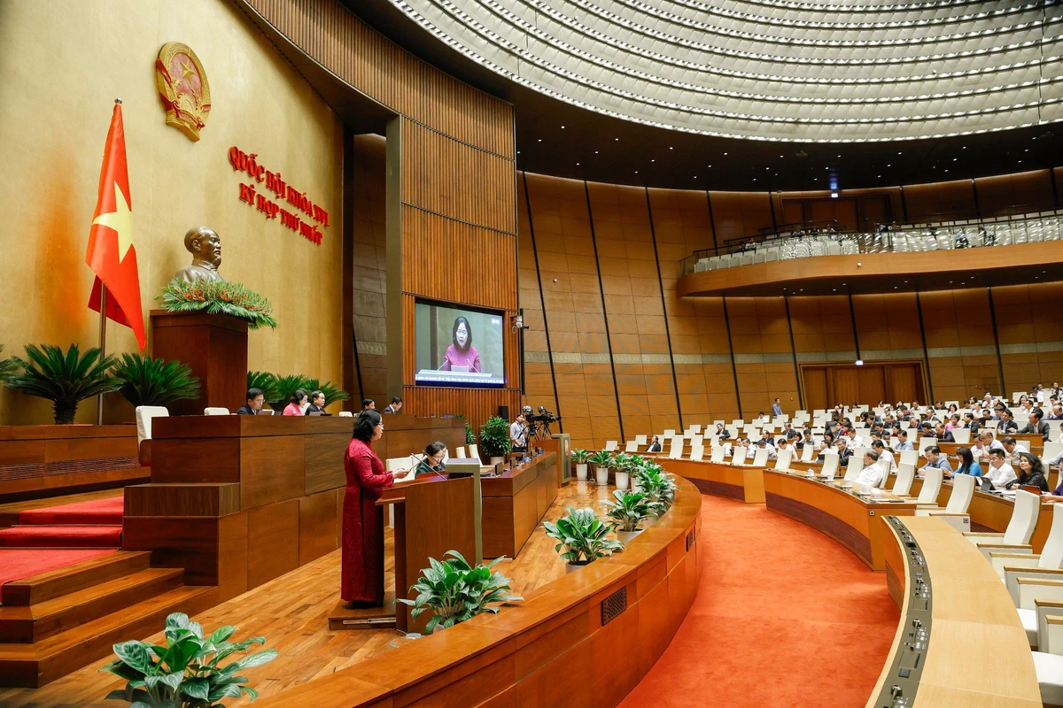 Chủ tịch UBTƯ MTTQ Việt Nam Bùi Thị Minh Hoài trình bày báo cáo tổng hợp kiến nghị cử tri và Nhân dân gửi tới Quốc hội khóa XVI- Ảnh 2.