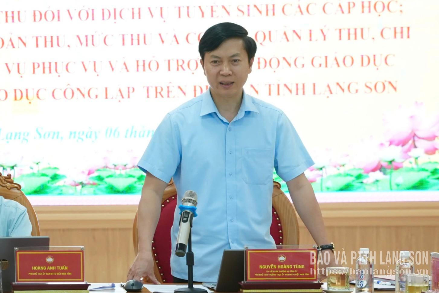 Đồng chí Nguyễn Hoàng Tùng Ủy viên Ban Thường vụ Tỉnh ủy, Phó Chủ tịch Thường trực Ủy ban MTTQ Việt Nam tỉnh phát biểu kết luận hội nghị