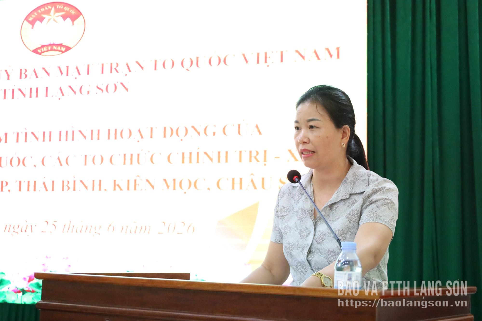 Lãnh đạo Ủy ban MTTQ Việt Nam xã Đình Lập báo cáo kết quả hoạt động sau 1 năm triển khai mô hình chính quyền địa phương 2 cấp