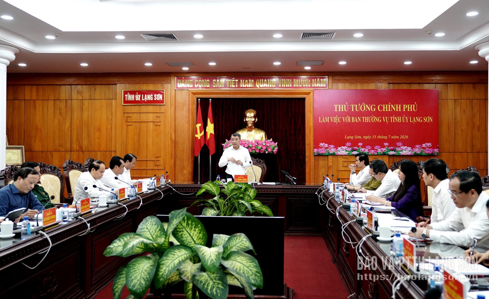 Thủ tướng Chính phủ Lê Minh Hưng chủ trì buổi làm việc với Ban Thường vụ Tỉnh ủy Lạng Sơn