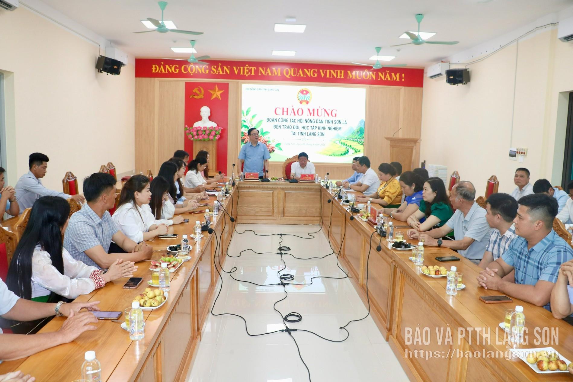 Lãnh đạo Hội Nông dân tỉnh phát biểu tại buổi làm việc với Đoàn công tác Hội Nông dân tỉnh Sơn La
